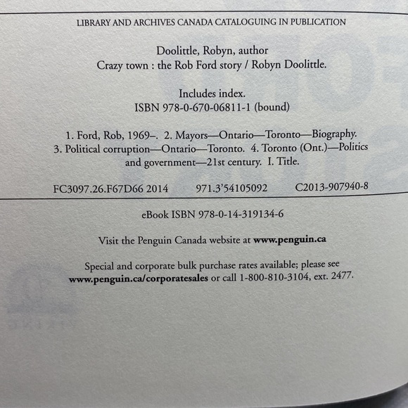 Crazy Town : The Rob Ford Story by Robyn Doolittle Hardcover Book - Picture 7 of 12